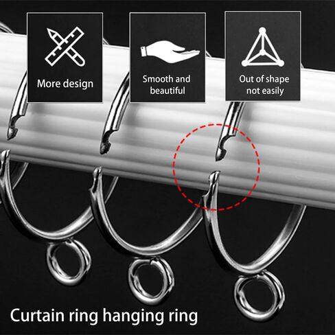 20 Pcs Openable Curtain Rings and Hooks,Curtain Rod Rings, Hanging Rings Hooks Metal with Plastic Hooks for Window Rods, Decorative Drapery(Silver,50mm) in Saudi Arabia
