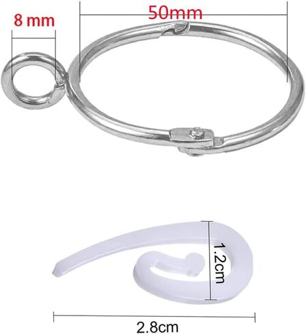 20 Pcs Openable Curtain Rings and Hooks,Curtain Rod Rings, Hanging Rings Hooks Metal with Plastic Hooks for Window Rods, Decorative Drapery(Silver,50mm) in Saudi Arabia