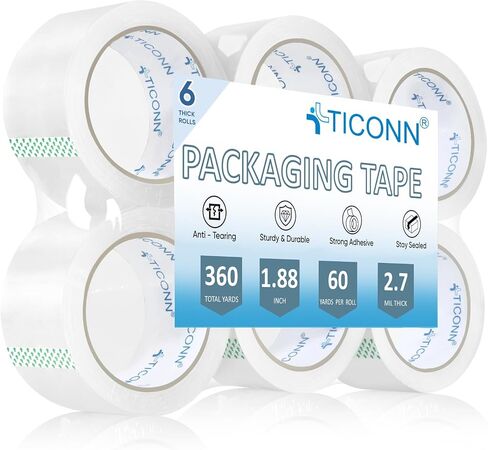 TICONN Packing Tape, 180 Yards Heavy Duty Clear Packaging Tape 2.7 mil Shipping Tape, 1.88 inch x 60 Yards Tapes for Shipping, Mailing, Moving (3 Pack) in Saudi Arabia