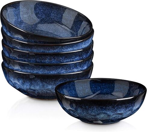 vicrays Ceramic Salad Bowls Set for Kitchen, Serving - 32 Ounce Soup Bowls, Pasta Bowls, Chip Resistant, Dishwasher Microwave Safe, Large, Fluted, stoneware, Set of 6 (Blue) in Saudi Arabia