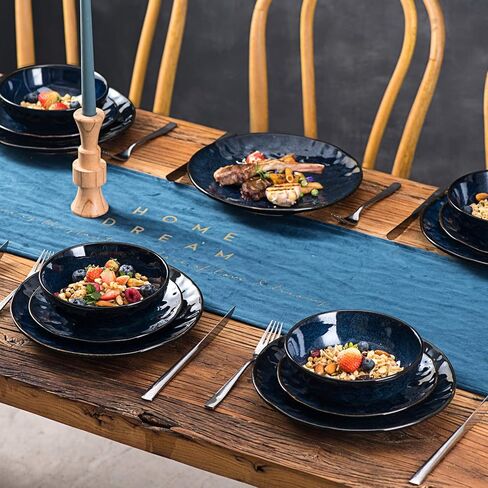 vicrays Ceramic Salad Bowls Set for Kitchen, Serving - 32 Ounce Soup Bowls, Pasta Bowls, Chip Resistant, Dishwasher Microwave Safe, Large, Fluted, stoneware, Set of 6 (Blue) in Saudi Arabia