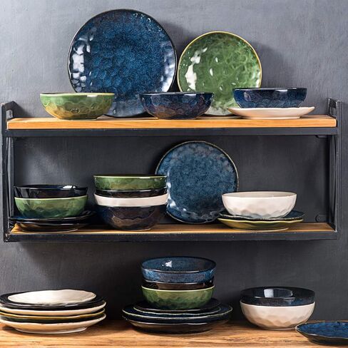 vicrays Ceramic Salad Bowls Set for Kitchen, Serving - 32 Ounce Soup Bowls, Pasta Bowls, Chip Resistant, Dishwasher Microwave Safe, Large, Fluted, stoneware, Set of 6 (Blue) in Saudi Arabia