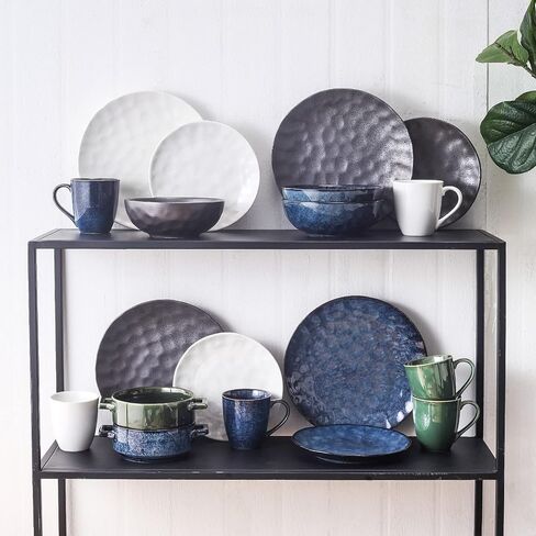 vicrays Ceramic Salad Bowls Set for Kitchen, Serving - 32 Ounce Soup Bowls, Pasta Bowls, Chip Resistant, Dishwasher Microwave Safe, Large, Fluted, stoneware, Set of 6 (Blue) in Saudi Arabia