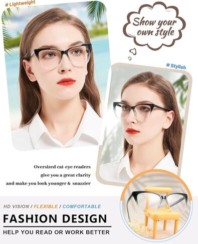 MARE AZZURO Oversized Reading Glasses Women Fashion Cat Eye Readers 1.0 1.25 1.5 1.75 2.0 2.25 2.5 2.75 3.0 3.5 4.0 5.0 6.0 in Saudi Arabia