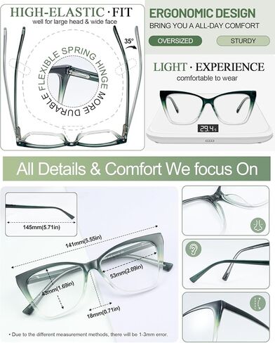 MARE AZZURO Oversized Reading Glasses Women Fashion Cat Eye Readers 1.0 1.25 1.5 1.75 2.0 2.25 2.5 2.75 3.0 3.5 4.0 5.0 6.0 in Saudi Arabia