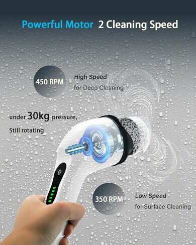 منظف ​​دوار كهربائي، فرشاة تنظيف لاسلكية جديدة 2024، منظف دش مع 9 رؤوس قابلة للاستبدال، سرعة مزدوجة بقوة 1.5 ساعة، مقبض تمديد قابل للتعديل للحمام والمطبخ وأرضيات حوض السيارة in Kuwait