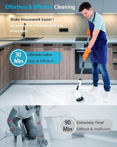 منظف ​​دوار كهربائي، فرشاة تنظيف لاسلكية جديدة 2024، منظف دش مع 9 رؤوس قابلة للاستبدال، سرعة مزدوجة بقوة 1.5 ساعة، مقبض تمديد قابل للتعديل للحمام والمطبخ وأرضيات حوض السيارة in Kuwait