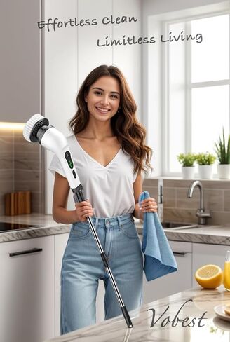 منظف ​​دوار كهربائي، فرشاة تنظيف لاسلكية جديدة 2024، منظف دش مع 9 رؤوس قابلة للاستبدال، سرعة مزدوجة بقوة 1.5 ساعة، مقبض تمديد قابل للتعديل للحمام والمطبخ وأرضيات حوض السيارة in Kuwait