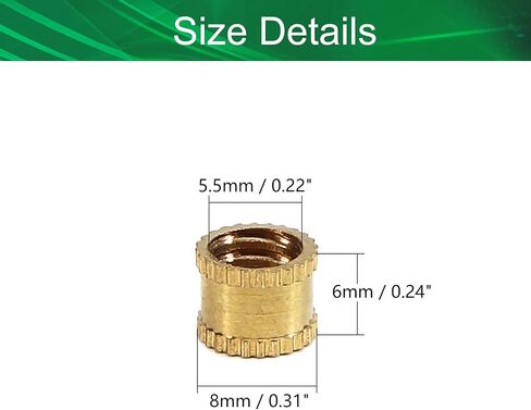 Yinpecly Knurled Threaded Insert, 1/4-20 x 6mm (H) x 8mm (OD) Female Thread Copper Embedment Nuts, Gold 25 Pcs in Saudi Arabia