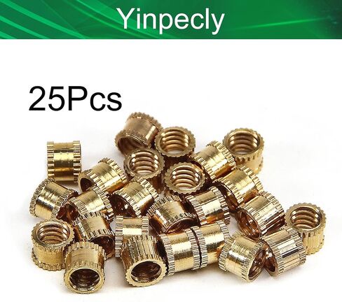 Yinpecly Knurled Threaded Insert, 1/4-20 x 6mm (H) x 8mm (OD) Female Thread Copper Embedment Nuts, Gold 25 Pcs in Saudi Arabia