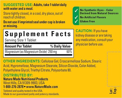 Magnesium Oxide 250 mg Tablets, 100 Count for Nutrition Support in Saudi Arabia