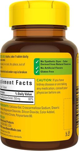 Magnesium Oxide 250 mg Tablets, 100 Count for Nutrition Support in Saudi Arabia