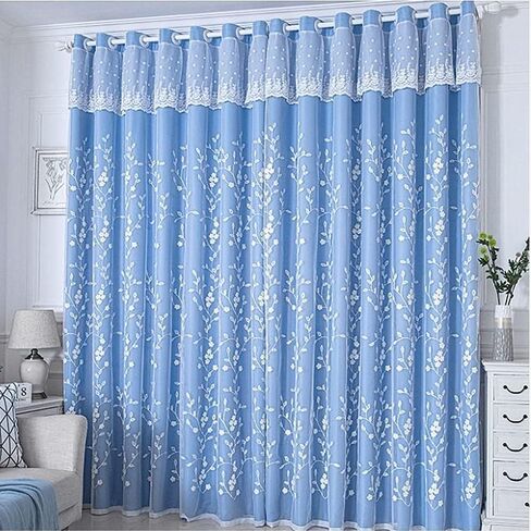 Amidoudou 1 Pair Double Layer Flower Curtains for Girls Room Living room Pastoral Flowers and leaf Embroidered Curtains for Bedroom (Beige,54x96 Inch) in Saudi Arabia