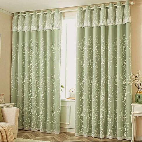 Amidoudou 1 Pair Double Layer Flower Curtains for Girls Room Living room Pastoral Flowers and leaf Embroidered Curtains for Bedroom (Beige,54x96 Inch) in Saudi Arabia
