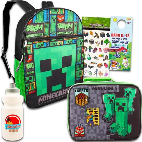 Minecraft Backpack with Lunch Bag Set - Bundle with 16" Minecraft Backpack, Minecraft Lunch Box, Water Bottle, Stickers, More | Minecraft Backpack for Boys in Saudi Arabia