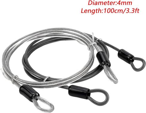 كابل فولاذي مجدول فضي بطول 14.8 قدم/450 سم مطلي بحلقة مزدوجة سلك كابل أمان للسفر في الهواء الطلق قفل الأمتعة (حزمة واحدة) in Kuwait