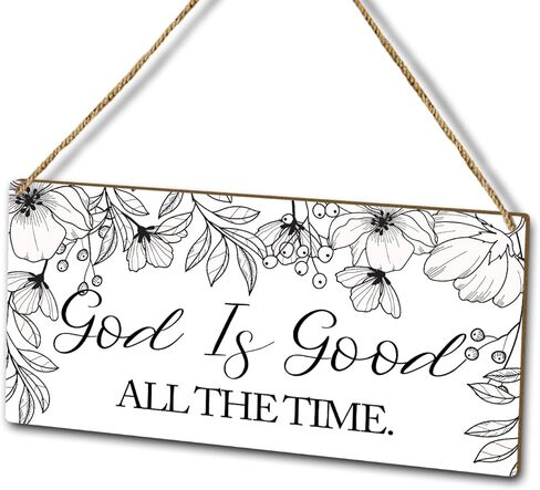 رسم لوحة خشبية للديكور على شكل زهور للتعليق على الحائط، الله جيد طوال الوقت، لافتة تعليق خشبية لباب الديكور (قطعة واحدة)، هدية فنية دينية لمنزل المزرعة وغرفة النوم وغرفة اللعب -25 in Kuwait