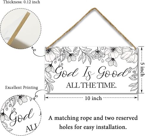 رسم لوحة خشبية للديكور على شكل زهور للتعليق على الحائط، الله جيد طوال الوقت، لافتة تعليق خشبية لباب الديكور (قطعة واحدة)، هدية فنية دينية لمنزل المزرعة وغرفة النوم وغرفة اللعب -25 in Kuwait