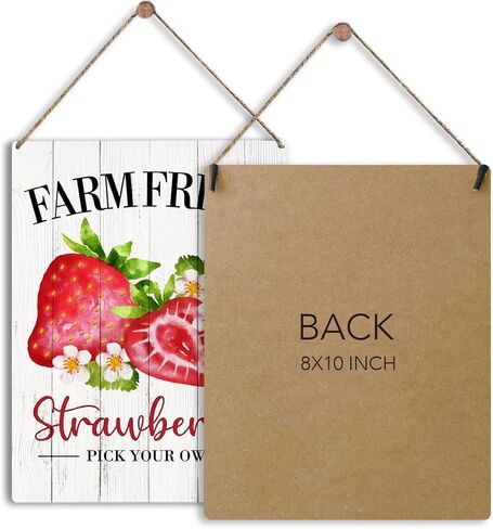 Farm Fresh Strawberries Wooden Rustic Signs Home Wall Decor, Country Strawberry Wood Sign Summer Plaque Hanging Sign Home Kitchen Decor 8 x 10 Inches in Saudi Arabia