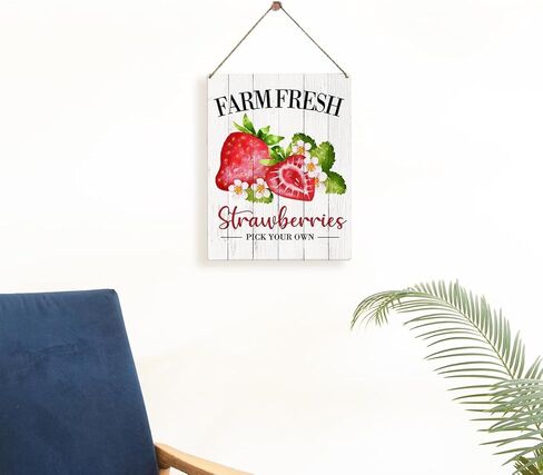 Farm Fresh Strawberries Wooden Rustic Signs Home Wall Decor, Country Strawberry Wood Sign Summer Plaque Hanging Sign Home Kitchen Decor 8 x 10 Inches in Saudi Arabia