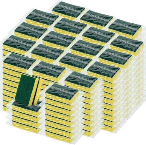 240 Pcs Individually Wrapped Sponge Dishwashing Sponge Bulk Non Scratch Scouring Pad Kitchen Scrub Sponges for Household Cleaning Rental Dishes Hotel Apartment Car (Yellow, Green) in Saudi Arabia