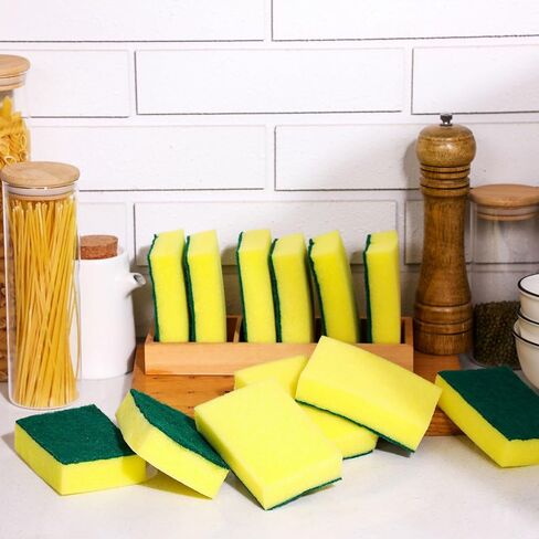 240 Pcs Individually Wrapped Sponge Dishwashing Sponge Bulk Non Scratch Scouring Pad Kitchen Scrub Sponges for Household Cleaning Rental Dishes Hotel Apartment Car (Yellow, Green) in Saudi Arabia