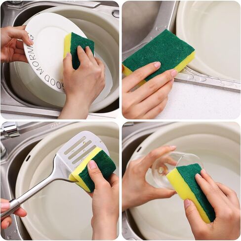 240 Pcs Individually Wrapped Sponge Dishwashing Sponge Bulk Non Scratch Scouring Pad Kitchen Scrub Sponges for Household Cleaning Rental Dishes Hotel Apartment Car (Yellow, Green) in Saudi Arabia