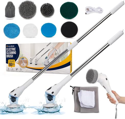 Electric Cleaning Brush; 3 Speed Electric Spin Spinning Cleaning Brush; Multipurpose Scrub Brush Cleaner with 8 Interchangeable Brush Heads, Telescoping Handle, Adjustable Angle Head in Saudi Arabia