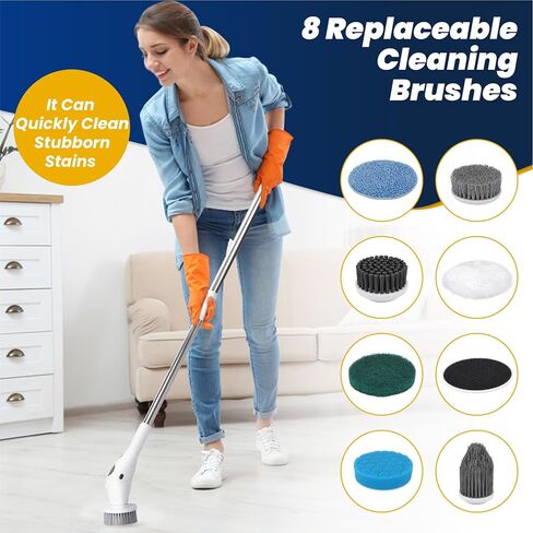 Electric Cleaning Brush; 3 Speed Electric Spin Spinning Cleaning Brush; Multipurpose Scrub Brush Cleaner with 8 Interchangeable Brush Heads, Telescoping Handle, Adjustable Angle Head in Saudi Arabia