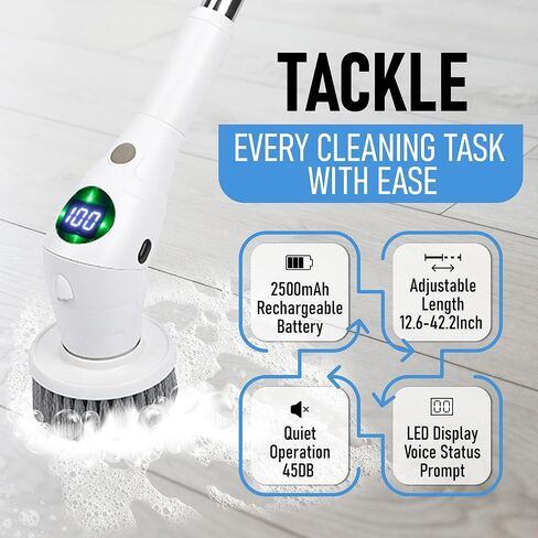 Electric Cleaning Brush; 3 Speed Electric Spin Spinning Cleaning Brush; Multipurpose Scrub Brush Cleaner with 8 Interchangeable Brush Heads, Telescoping Handle, Adjustable Angle Head in Saudi Arabia