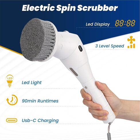 Electric Cleaning Brush; 3 Speed Electric Spin Spinning Cleaning Brush; Multipurpose Scrub Brush Cleaner with 8 Interchangeable Brush Heads, Telescoping Handle, Adjustable Angle Head in Saudi Arabia