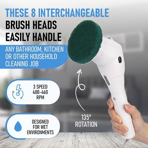 Electric Cleaning Brush; 3 Speed Electric Spin Spinning Cleaning Brush; Multipurpose Scrub Brush Cleaner with 8 Interchangeable Brush Heads, Telescoping Handle, Adjustable Angle Head in Saudi Arabia