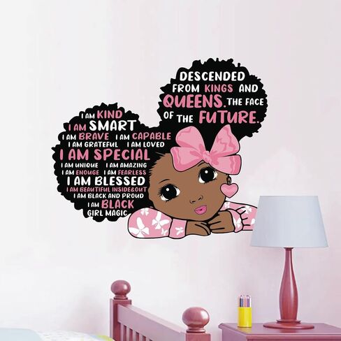 Black Girl Wall Decals Quotes Inspirational Peel and Stick Removable Wall Stickers Motivational Saying Vinyl Art Mural Home Decor for Kids Rooms Teen Girls Bedroom Playroom Nursery Classroom (Black Girl 03) in Saudi Arabia