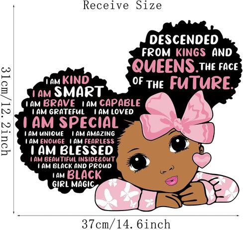 Black Girl Wall Decals Quotes Inspirational Peel and Stick Removable Wall Stickers Motivational Saying Vinyl Art Mural Home Decor for Kids Rooms Teen Girls Bedroom Playroom Nursery Classroom (Black Girl 03) in Saudi Arabia