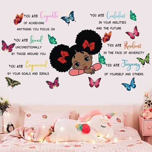 Black Girl Wall Decals Quotes Inspirational Peel and Stick Removable Wall Stickers Motivational Saying Vinyl Art Mural Home Decor for Kids Rooms Teen Girls Bedroom Playroom Nursery Classroom (Black Girl 03) in Saudi Arabia