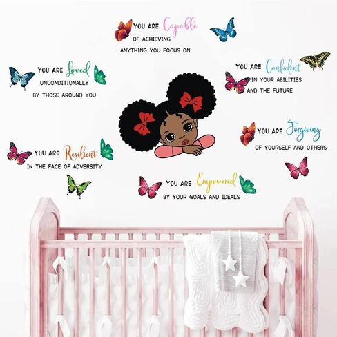 Black Girl Wall Decals Quotes Inspirational Peel and Stick Removable Wall Stickers Motivational Saying Vinyl Art Mural Home Decor for Kids Rooms Teen Girls Bedroom Playroom Nursery Classroom (Black Girl 03) in Saudi Arabia