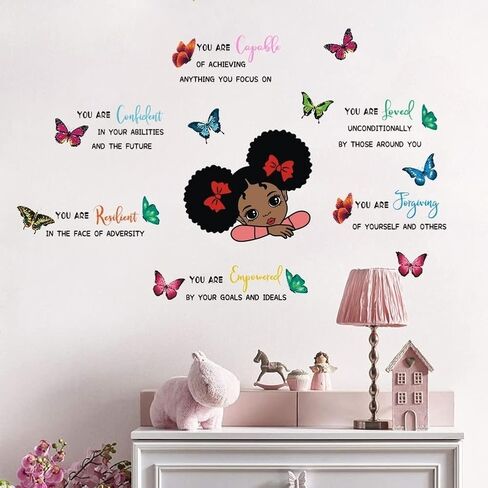 Black Girl Wall Decals Quotes Inspirational Peel and Stick Removable Wall Stickers Motivational Saying Vinyl Art Mural Home Decor for Kids Rooms Teen Girls Bedroom Playroom Nursery Classroom (Black Girl 03) in Saudi Arabia
