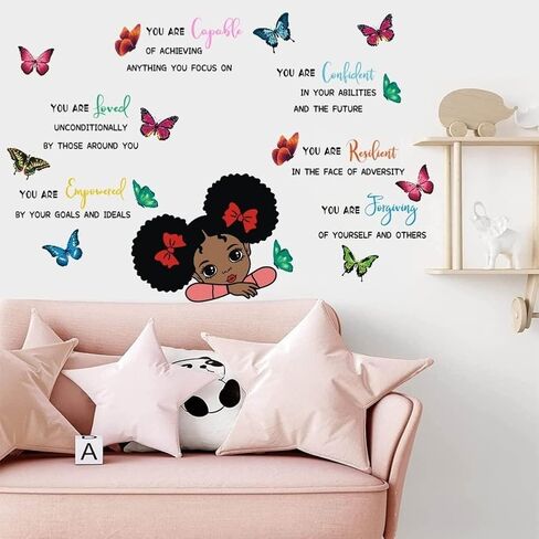 Black Girl Wall Decals Quotes Inspirational Peel and Stick Removable Wall Stickers Motivational Saying Vinyl Art Mural Home Decor for Kids Rooms Teen Girls Bedroom Playroom Nursery Classroom (Black Girl 03) in Saudi Arabia