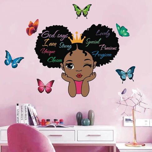ملصقات جدارية للفتاة السوداء، اقتباسات ملهمة قابلة للتقشير والعصا، ملصقات جدارية قابلة للإزالة، مقولة تحفيزية من الفينيل، ديكور منزلي لغرف الأطفال في سن المراهقة، غرفة نوم الفتيات، غرفة اللعب، غرفة الأطفال (فتاة سوداء 03) in Kuwait