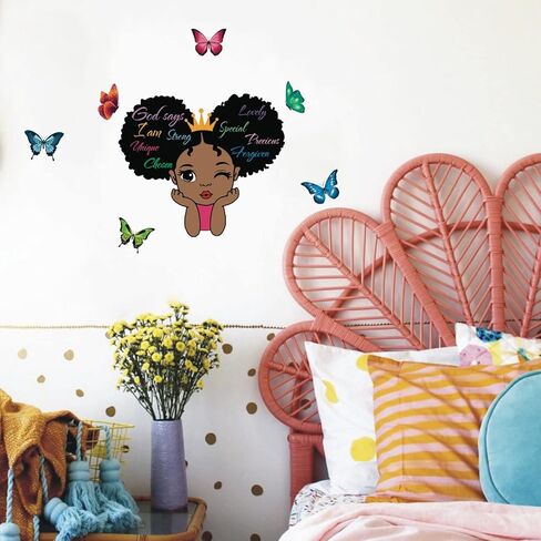 ملصقات جدارية للفتاة السوداء، اقتباسات ملهمة قابلة للتقشير والعصا، ملصقات جدارية قابلة للإزالة، مقولة تحفيزية من الفينيل، ديكور منزلي لغرف الأطفال في سن المراهقة، غرفة نوم الفتيات، غرفة اللعب، غرفة الأطفال (فتاة سوداء 03) in Kuwait