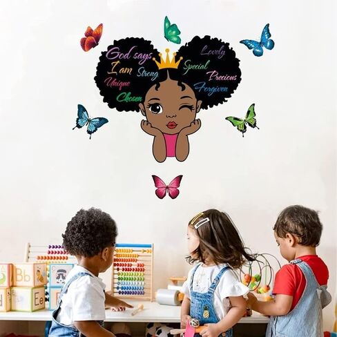 ملصقات جدارية للفتاة السوداء، اقتباسات ملهمة قابلة للتقشير والعصا، ملصقات جدارية قابلة للإزالة، مقولة تحفيزية من الفينيل، ديكور منزلي لغرف الأطفال في سن المراهقة، غرفة نوم الفتيات، غرفة اللعب، غرفة الأطفال (فتاة سوداء 03) in Kuwait