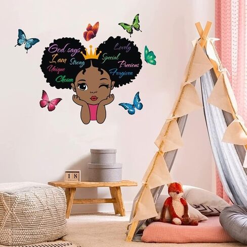 ملصقات جدارية للفتاة السوداء، اقتباسات ملهمة قابلة للتقشير والعصا، ملصقات جدارية قابلة للإزالة، مقولة تحفيزية من الفينيل، ديكور منزلي لغرف الأطفال في سن المراهقة، غرفة نوم الفتيات، غرفة اللعب، غرفة الأطفال (فتاة سوداء 03) in Kuwait