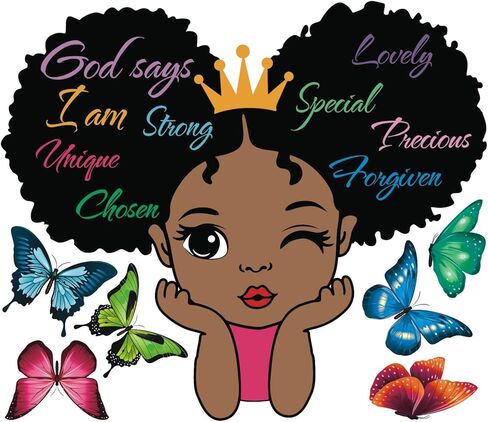 ملصقات جدارية للفتاة السوداء، اقتباسات ملهمة قابلة للتقشير والعصا، ملصقات جدارية قابلة للإزالة، مقولة تحفيزية من الفينيل، ديكور منزلي لغرف الأطفال في سن المراهقة، غرفة نوم الفتيات، غرفة اللعب، غرفة الأطفال (فتاة سوداء 03) in Kuwait