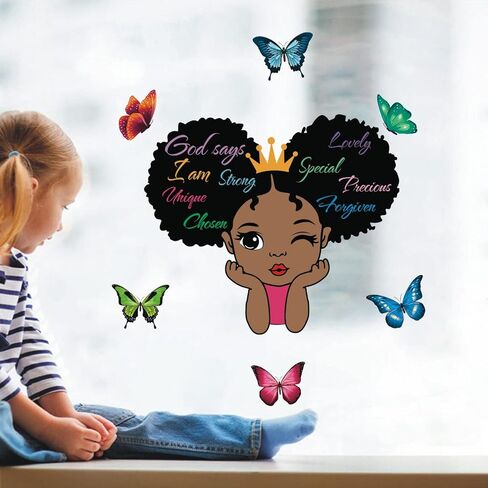 ملصقات جدارية للفتاة السوداء، اقتباسات ملهمة قابلة للتقشير والعصا، ملصقات جدارية قابلة للإزالة، مقولة تحفيزية من الفينيل، ديكور منزلي لغرف الأطفال في سن المراهقة، غرفة نوم الفتيات، غرفة اللعب، غرفة الأطفال (فتاة سوداء 03) in Kuwait