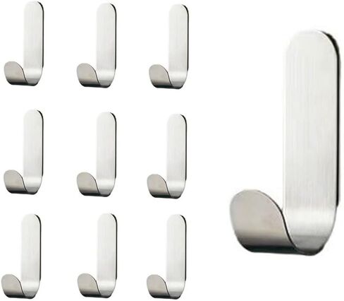 Adhesive Hooks, Wall Hooks 10 Pack Heavy Duty Stainless Steel Wall Hooks Adhesive for Hanging Jackets, Kitchenware, Bathrobes, Bath Towels, Coat, Bag, Party Light Strip (Silver-10pcs) in Saudi Arabia