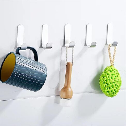 Adhesive Hooks, Wall Hooks 10 Pack Heavy Duty Stainless Steel Wall Hooks Adhesive for Hanging Jackets, Kitchenware, Bathrobes, Bath Towels, Coat, Bag, Party Light Strip (Silver-10pcs) in Saudi Arabia