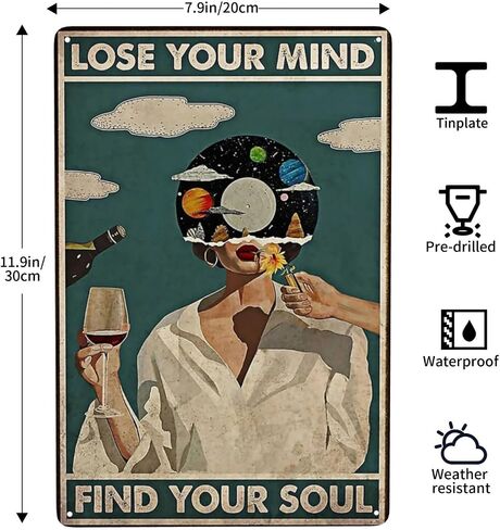 Syiomlis Vintage Lose Your Mind Find Your Soul ملصق الصحة العقلية قماش جدار الفن، مجردة الموسيقى الجمالية فتاة طباعة اللوحة مكتب غرفة نوم جدار ديكور (تفقد عقلك تجد روحك) in Kuwait