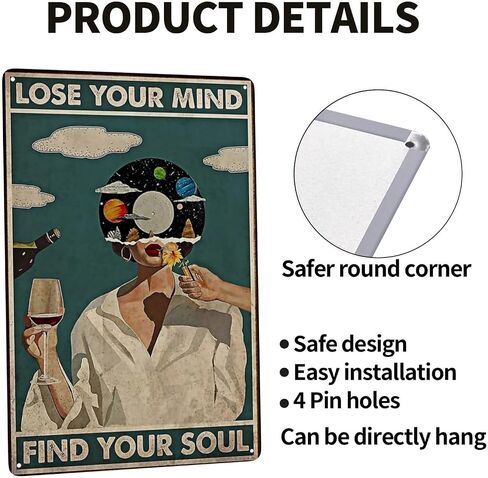 Syiomlis Vintage Lose Your Mind Find Your Soul ملصق الصحة العقلية قماش جدار الفن، مجردة الموسيقى الجمالية فتاة طباعة اللوحة مكتب غرفة نوم جدار ديكور (تفقد عقلك تجد روحك) in Kuwait