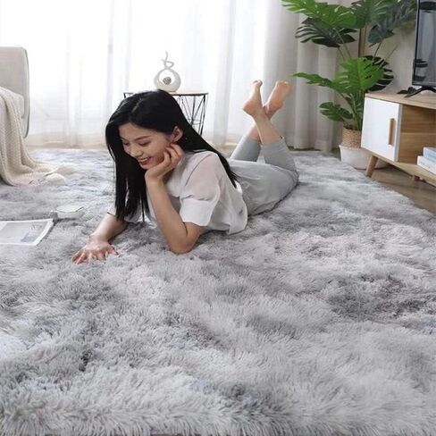 Area Rug, 8X10 feet, Light Grey, High Pile, Machine Made, Non-Slip, Polyester Fiber, Durable, Soft, Fuzzy Shaggy Rug for Bedroom, Livingroom in Saudi Arabia