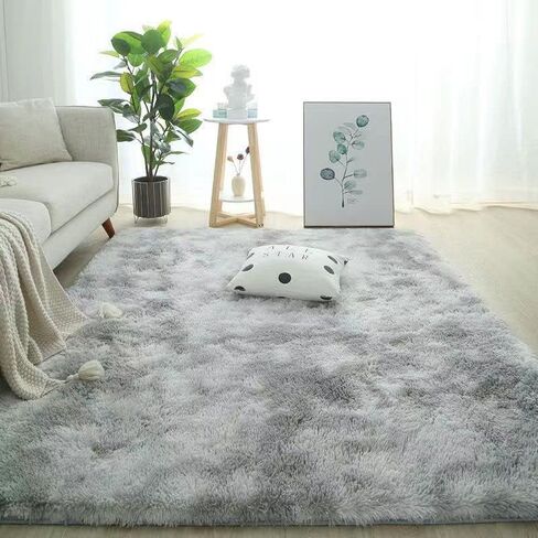 Area Rug, 8X10 feet, Light Grey, High Pile, Machine Made, Non-Slip, Polyester Fiber, Durable, Soft, Fuzzy Shaggy Rug for Bedroom, Livingroom in Saudi Arabia